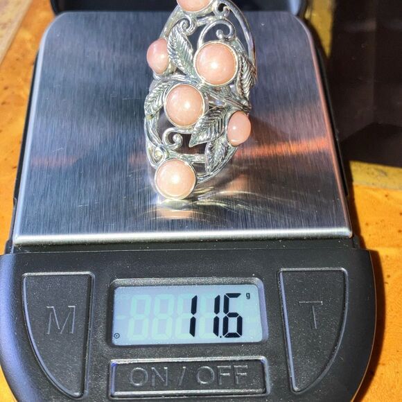 Genuine Pink Opal Sterling Silver Cocktail Ring Size 6 - Picture 9 of 9